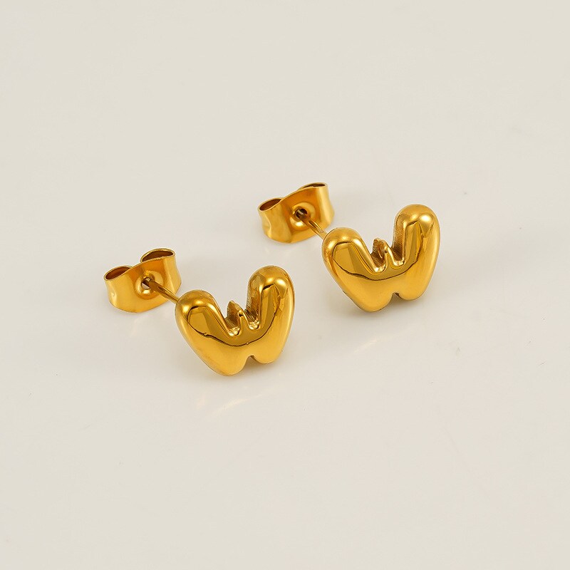 Gold color / 1 Pair Simple Series Elegant Letter W Titanium Steel 18K Gold Plated Women's Stud Earrings Picture23